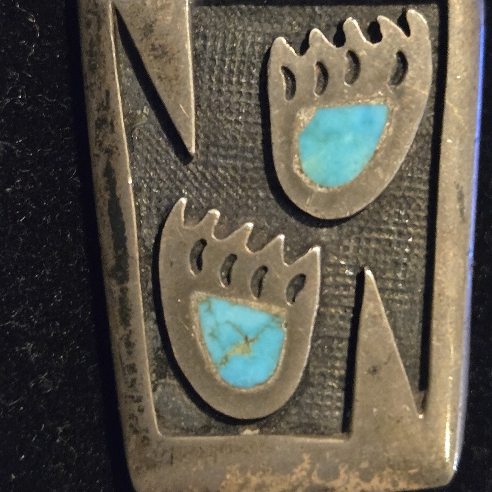 Sterling Silver & Turquoise Bolo Tie Southwestern Navajo Bear Paw Design - Picture 11 of 13